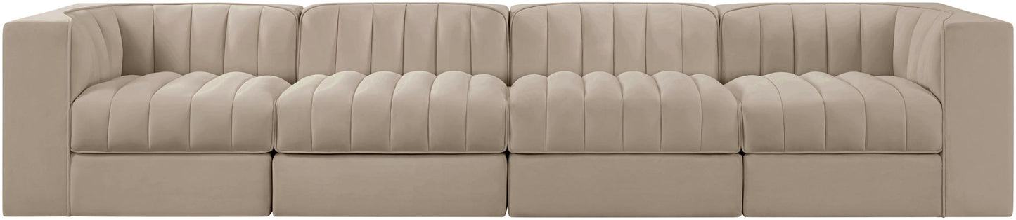 Rummi - Velvet Performance Fabric Upholstered 4 Piece Modular Sofa