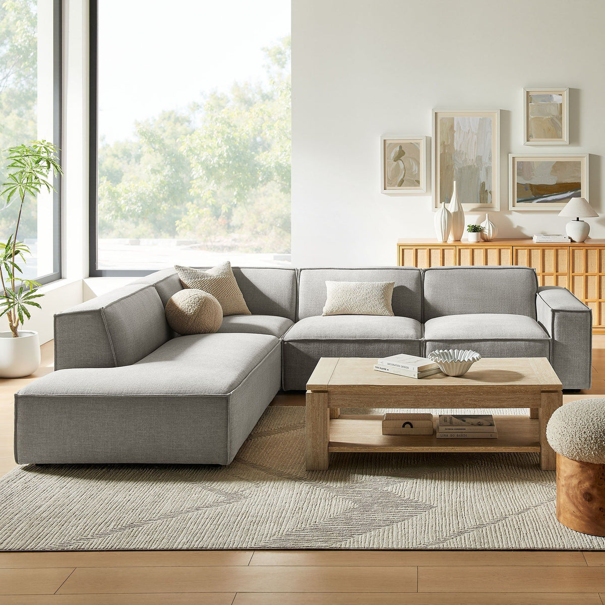Restore 4-Piece Performance Fabric Upholstered Modular L-Shaped Sofa - Pewter