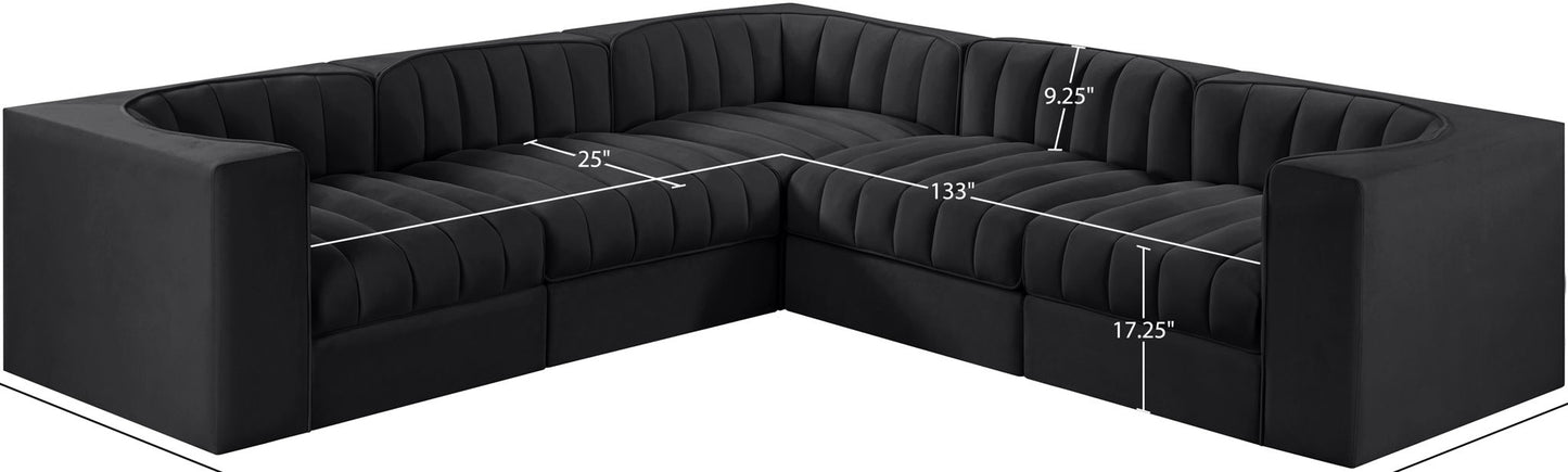 Rummi - Symmetrical Velvet Performance Fabric Upholstered 5 Piece Modular Sectional