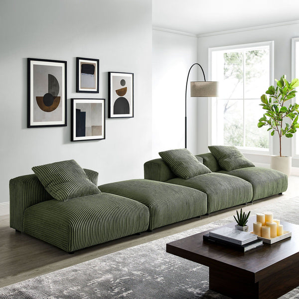 Solace 4-Piece Modular Corduroy Upholstered Sectional Sofa - Fern
