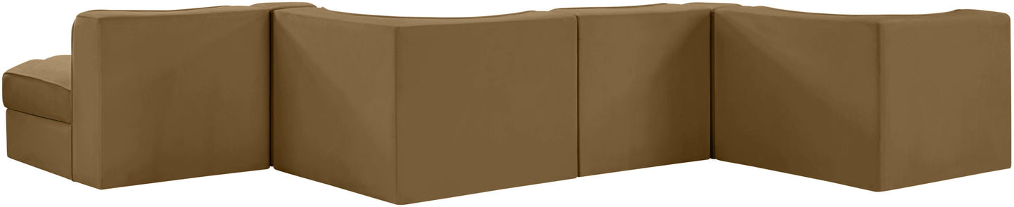 Rummi - Rounded Velvet Performance Fabric Upholstered 6 Piece Modular Sectional