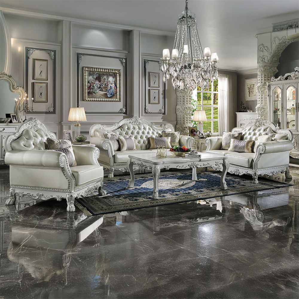 Dresden - Chair With 2 Pillows - Synthetic Leather & Bone White
