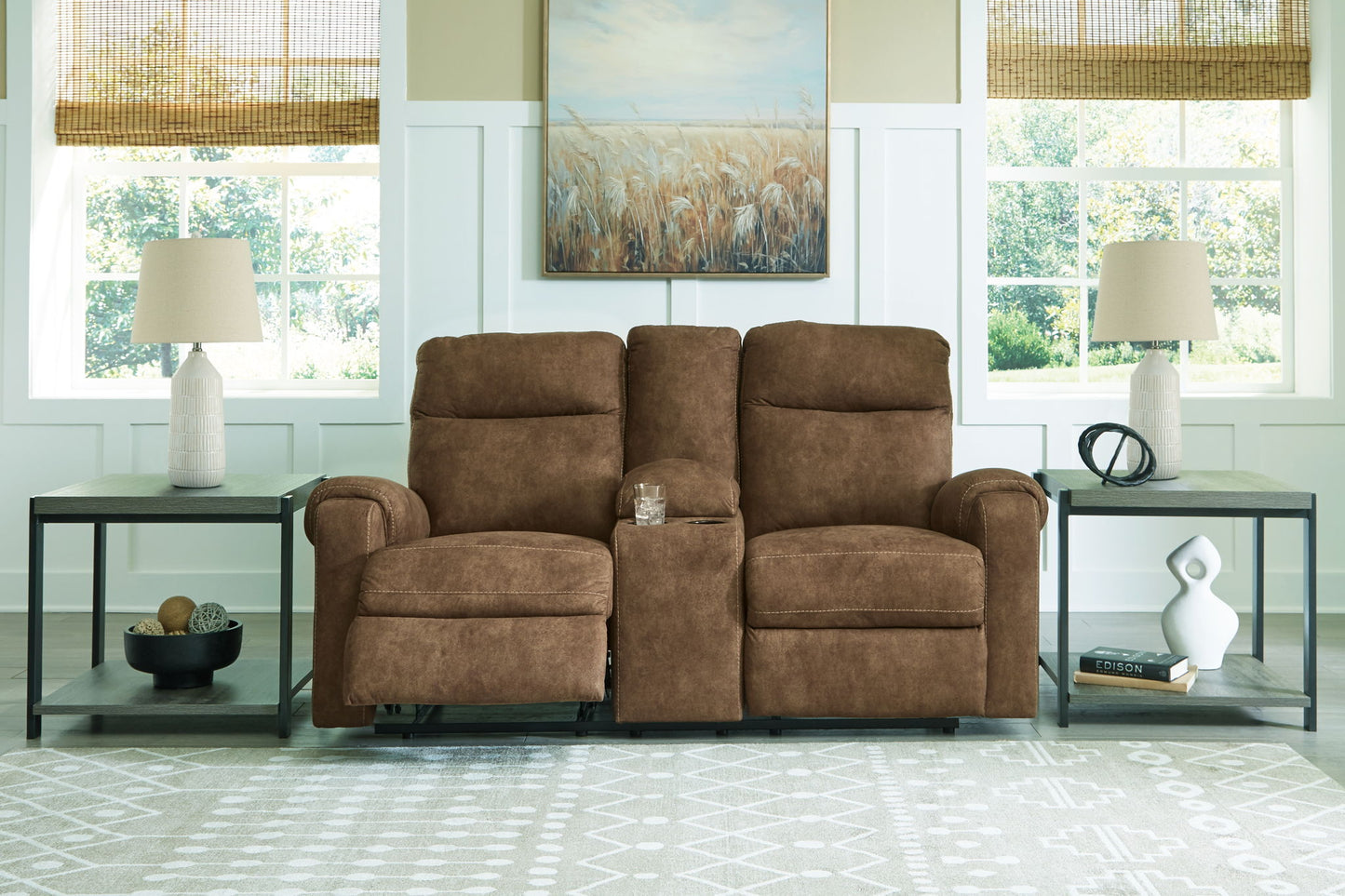 Edenwold - Dbl Reclining Loveseat with Console - Brindle