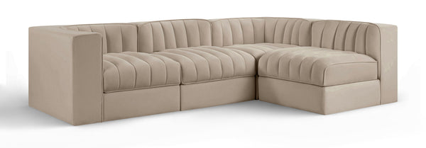 Rummi - Velvet Performance Fabric Upholstered 4 Piece Modular Sectional