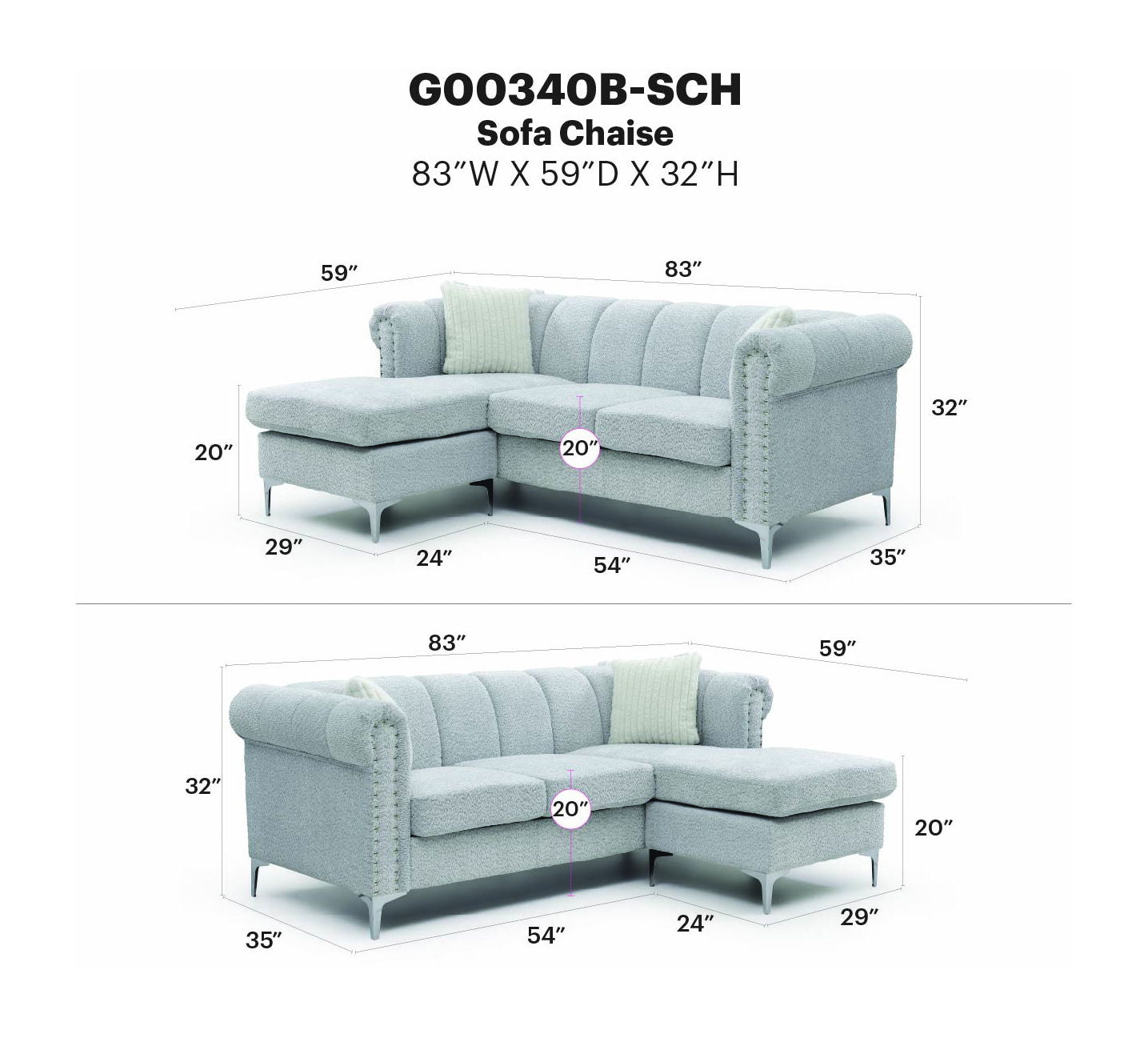 Sammy - Sofa Chaise - Gray