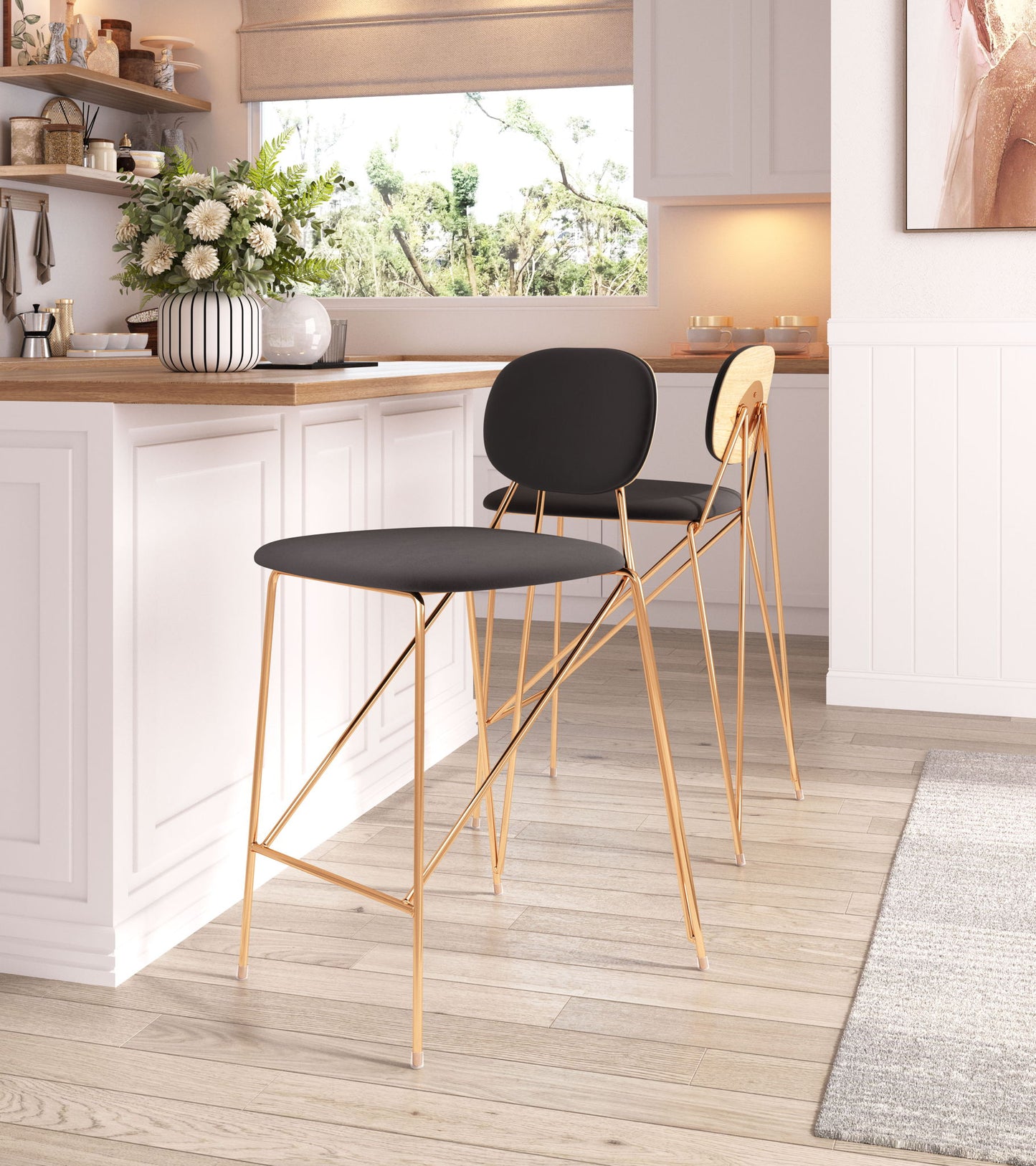 Georges - Counter Stool (Set of 2) - Gray / Gold