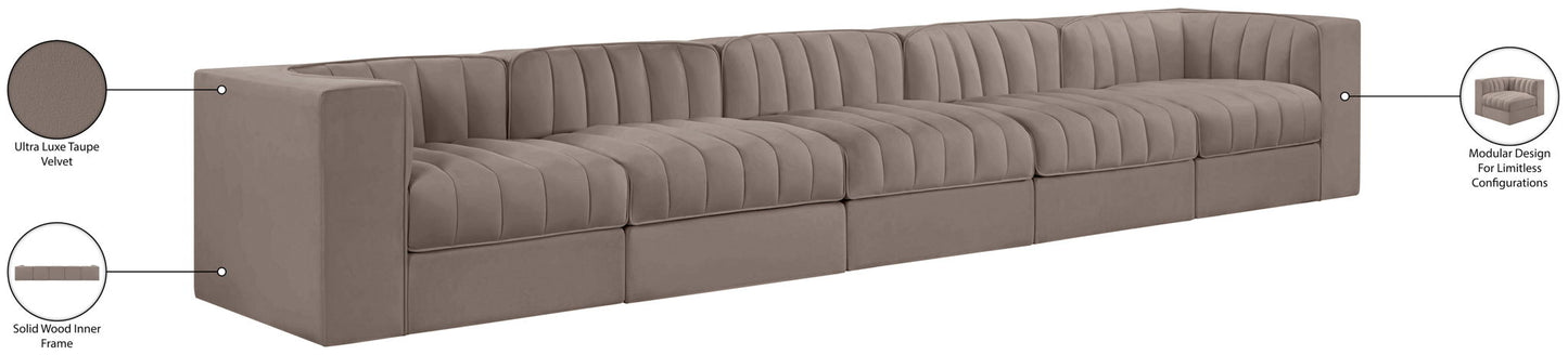 Rummi - Velvet Performance Fabric Upholstered 5 Piece Modular Sofa