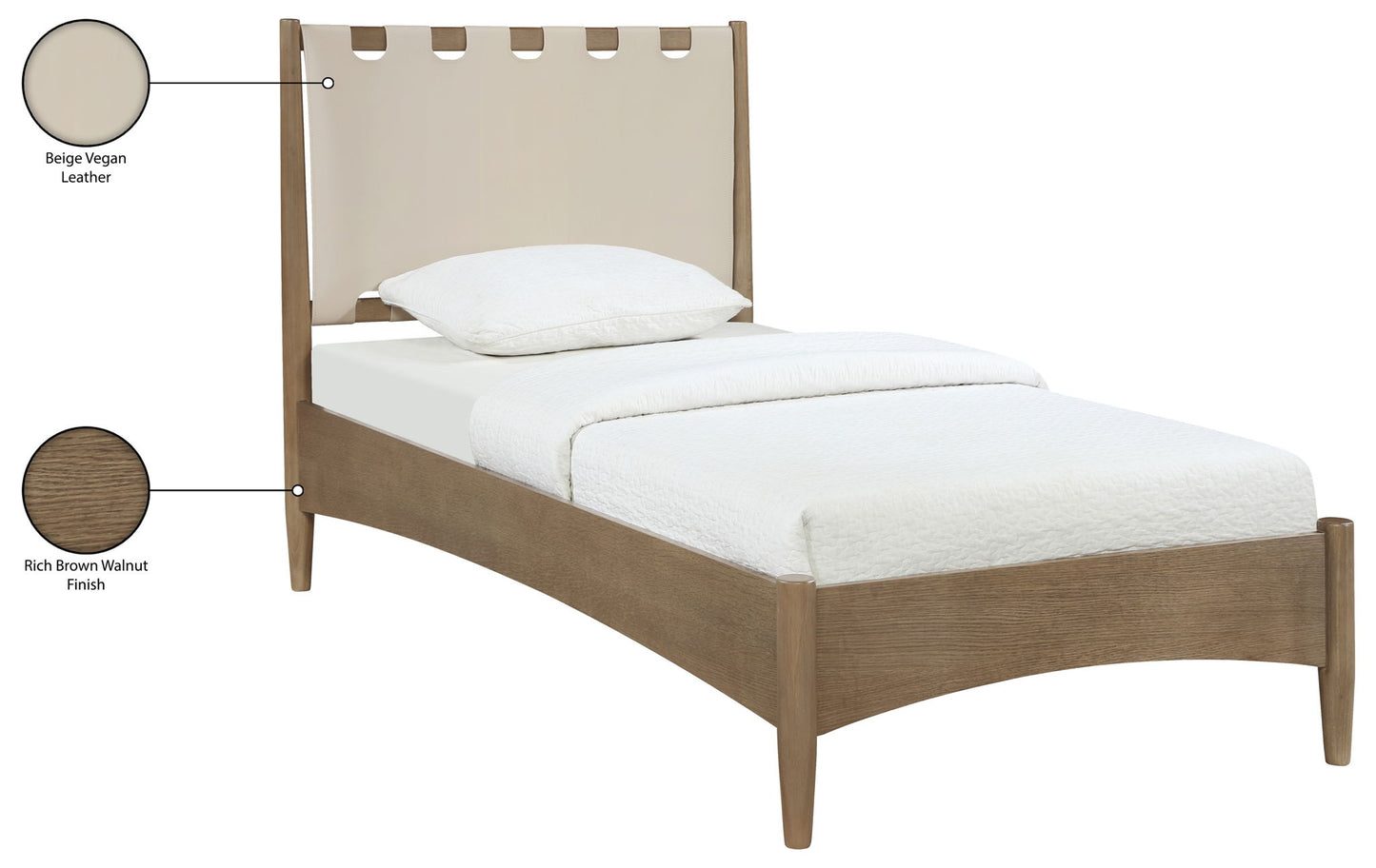 Santos - Vegan Leather Headboard And Wood Bed - Waxed Brown Frame