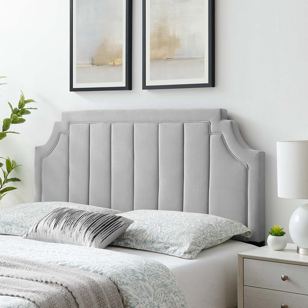 Alyona Channel Tufted Performance Velvet Headboard - Full/Queen, Light Gray
