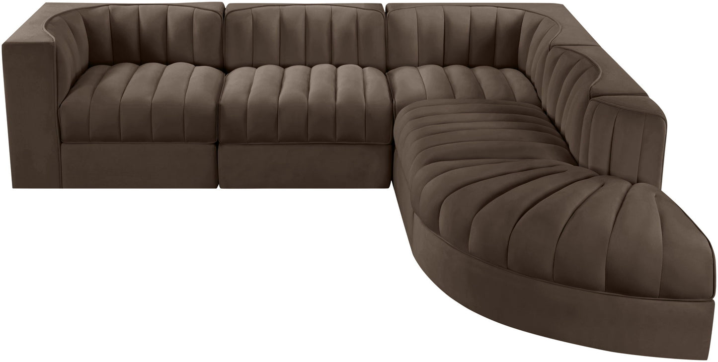 Rummi - Velvet Performance Fabric Upholstered 5 Piece Modular Sectional