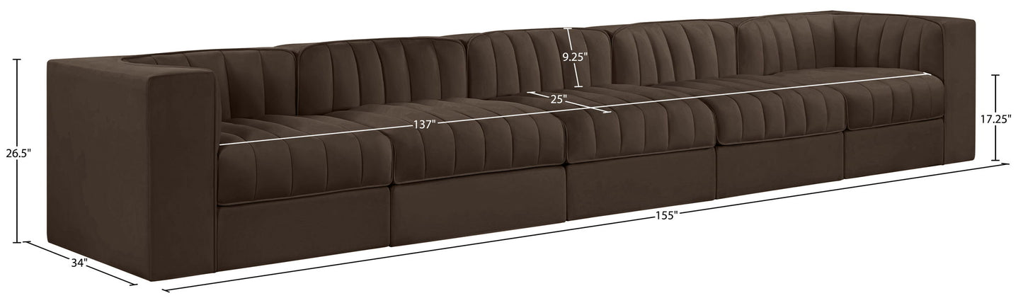 Rummi - Velvet Performance Fabric Upholstered 5 Piece Modular Sofa