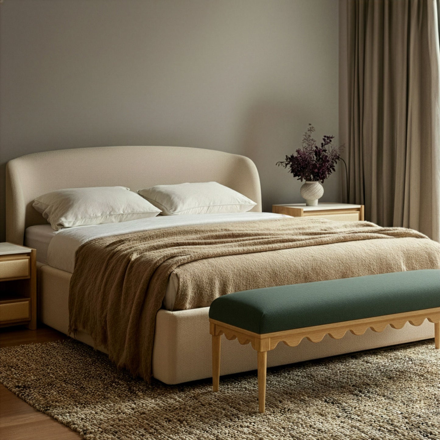 Oodle - Vegan Mohair Bench, Natural Ash Legs