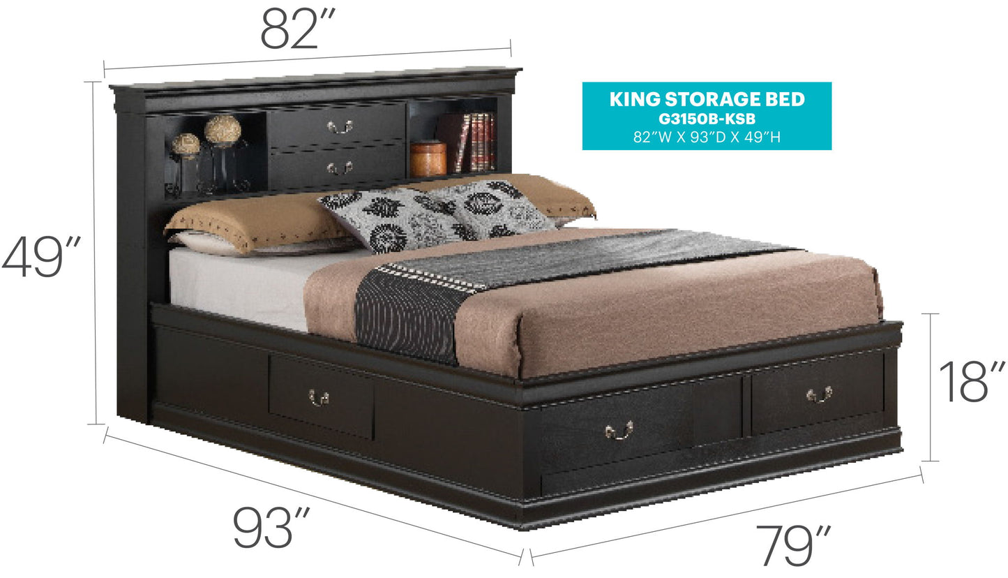 Glory Furniture - Louis Phillipe - Bookcase Storage Bed