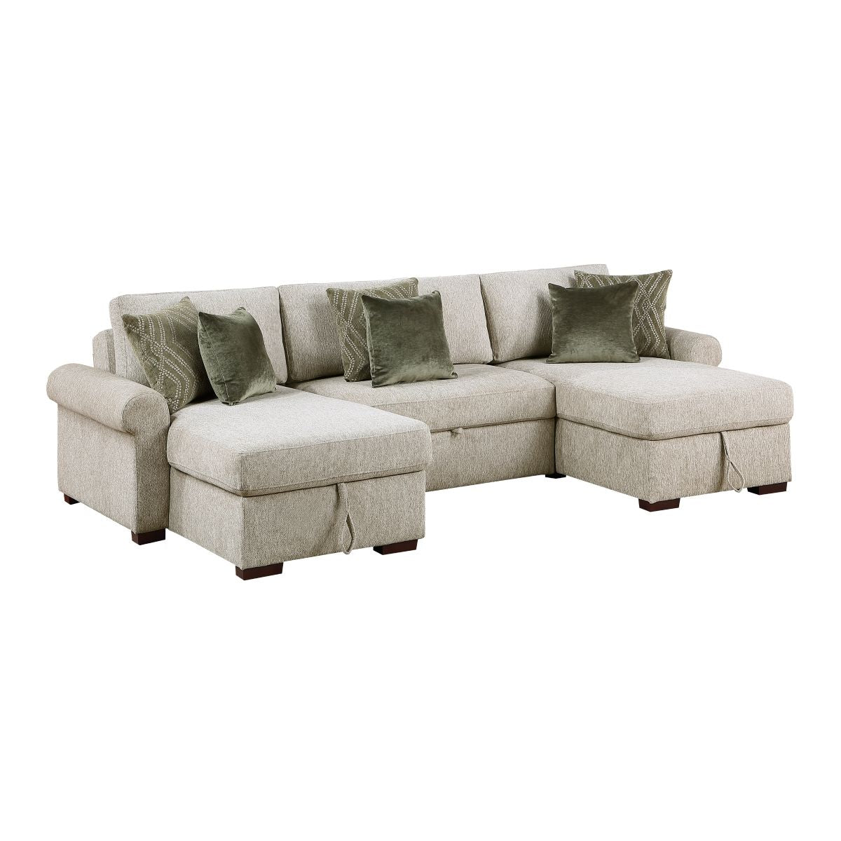 Isla 3-Piece Sectional with Two Reversible Chaises, Pull-out Bed, Hidden Storage, Click Motion Back and Two Roll Arms