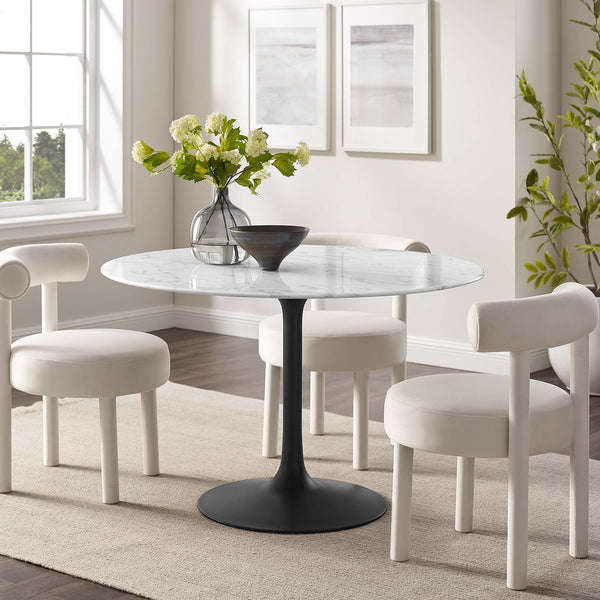 Lippa Round 48" Dining Table - Faux Marble, Black White