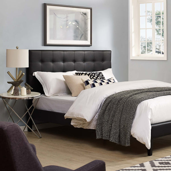 Paisley Tufted Upholstered Faux Leather Headboard - Full/Queen, Black