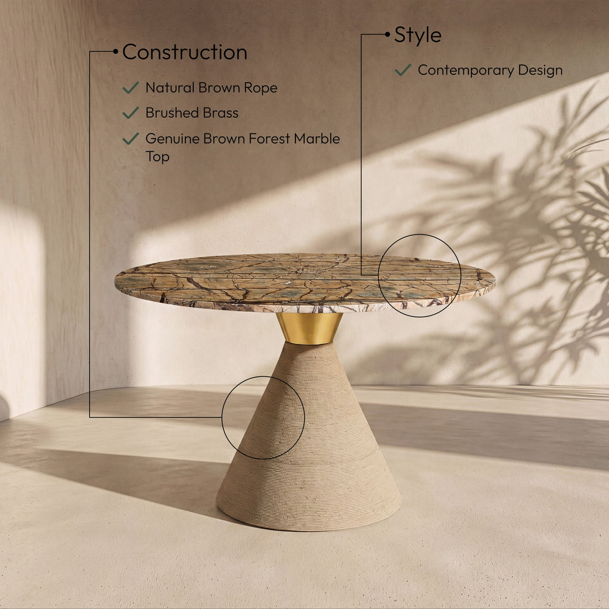 Baleen - Genuine Marble And Jute Dining Table