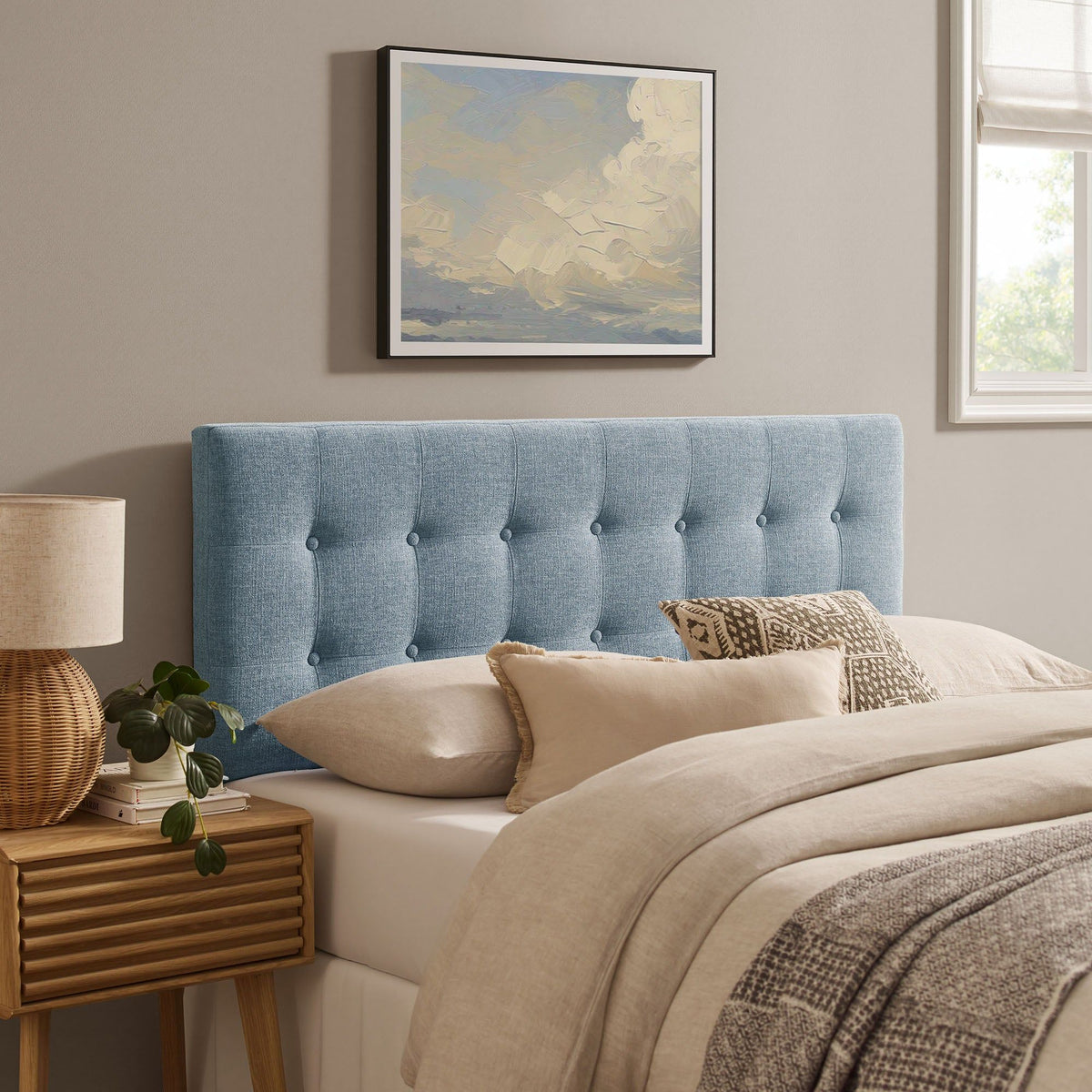 Emily Upholstered Fabric Headboard - Full, Sky Blue
