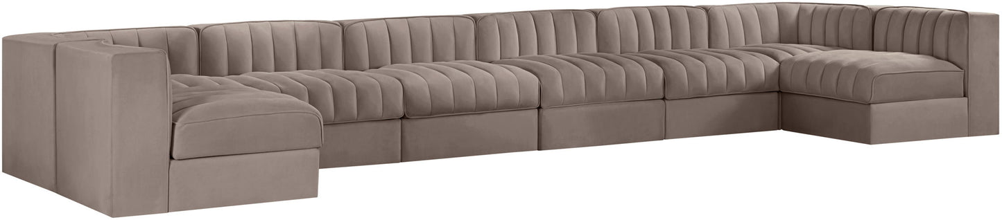 Rummi - Velvet Performance Fabric Upholstered 8 Piece Modular Sectional (With 2 Corner Chairs)