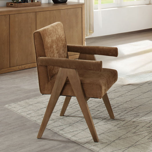 Zoey - Arm Chair (Set of 2) - Chocolate Chenille & Oak