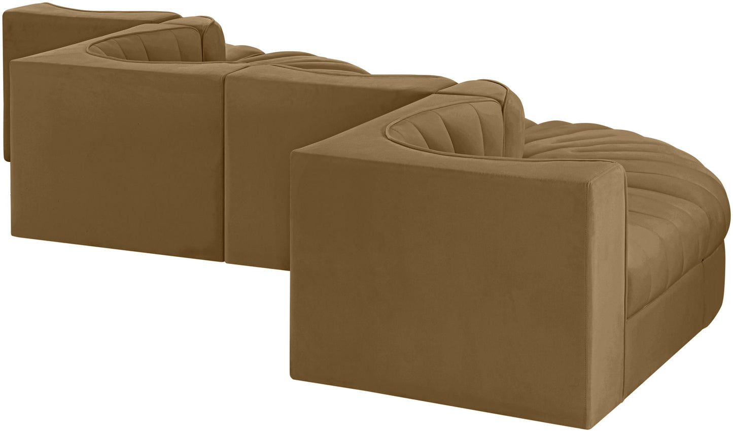 Rummi - Rounded Velvet Performance Fabric Upholstered 6 Piece Modular Sectional