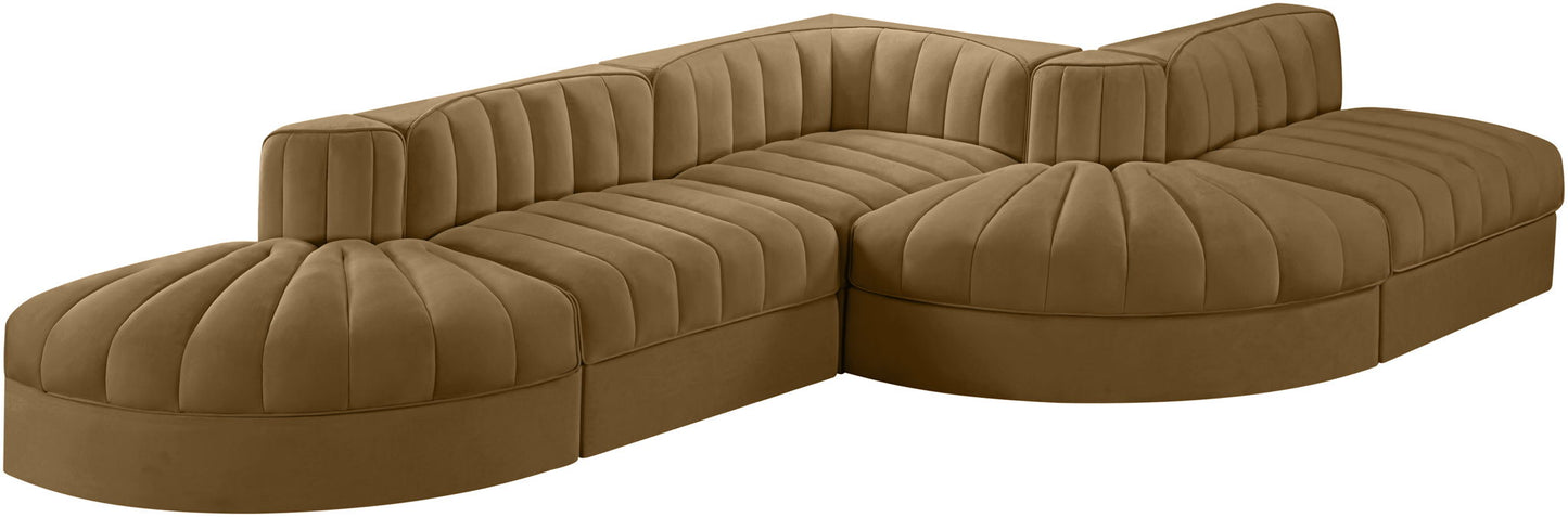 Rummi - Rounded Velvet Performance Fabric Upholstered 5 Piece Modular Sectional