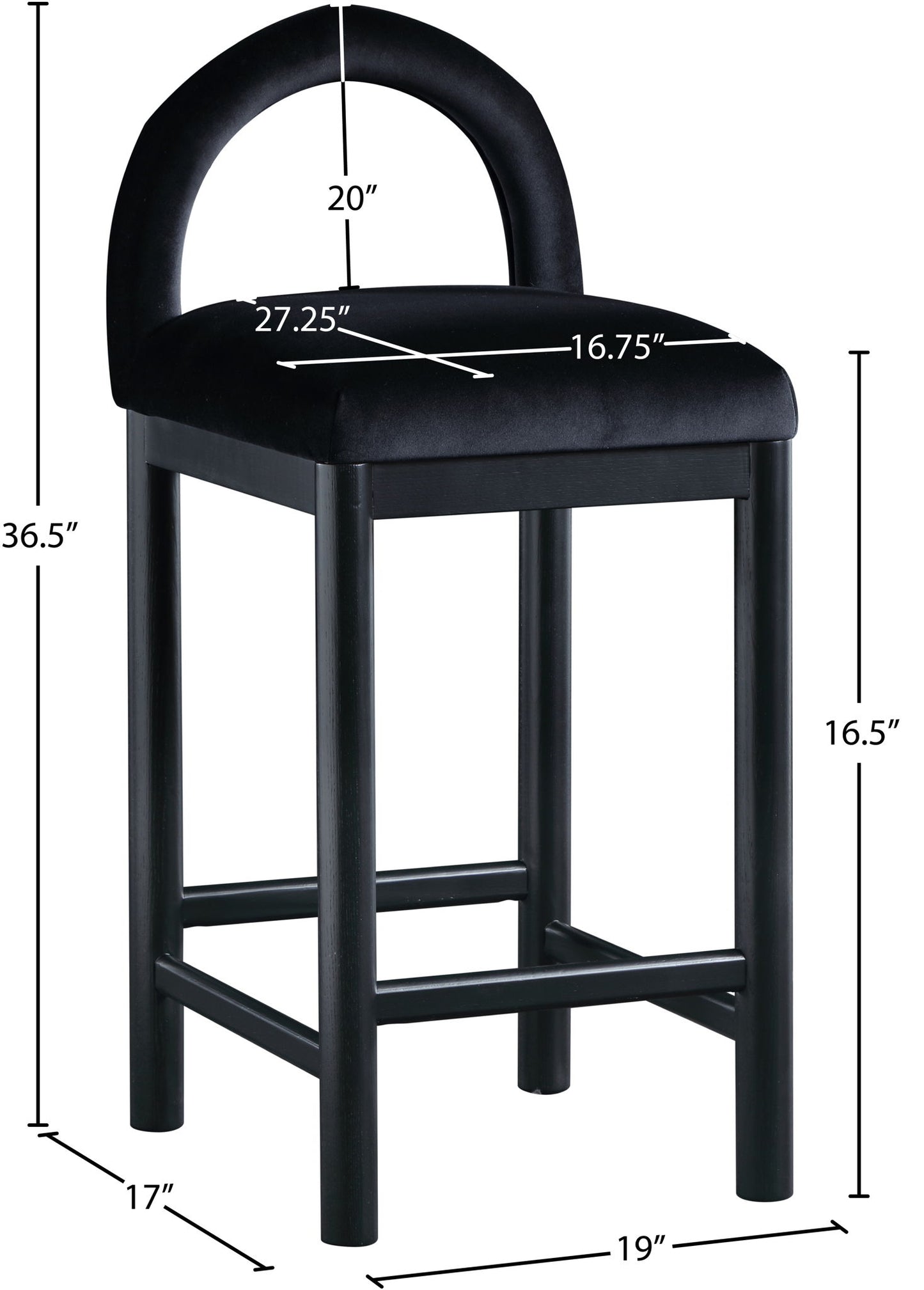 Conrad - Velvet Counter Stool With Black Legs