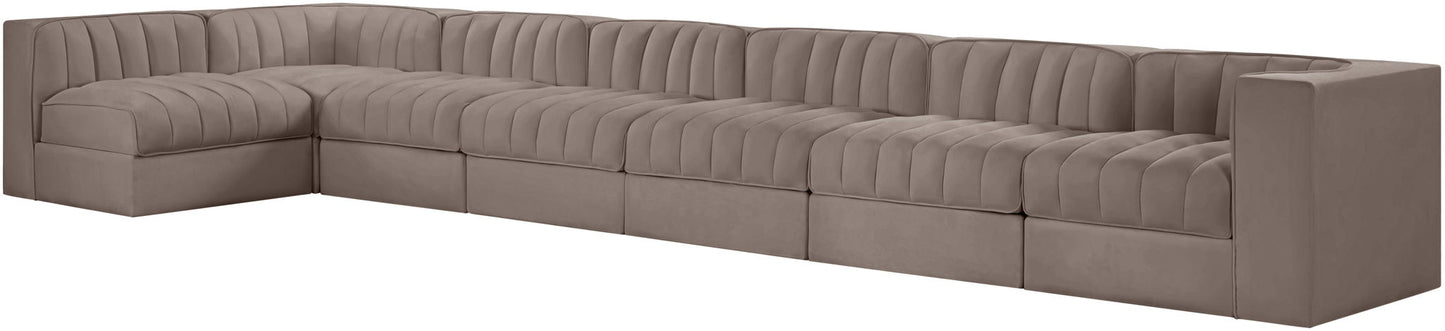 Rummi - Velvet Performance Fabric Upholstered 7 Piece Modular Sectional, L-Shaped (Right)