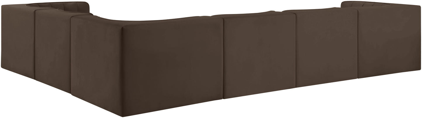 Rummi - Velvet Performance Fabric Upholstered 6 Piece Modular Sectional (With 3 Corner Chairs)