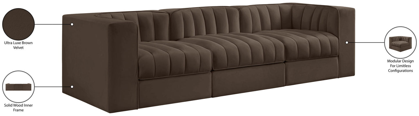 Rummi - Velvet Performance Fabric Upholstered 3 Piece Modular Sofa