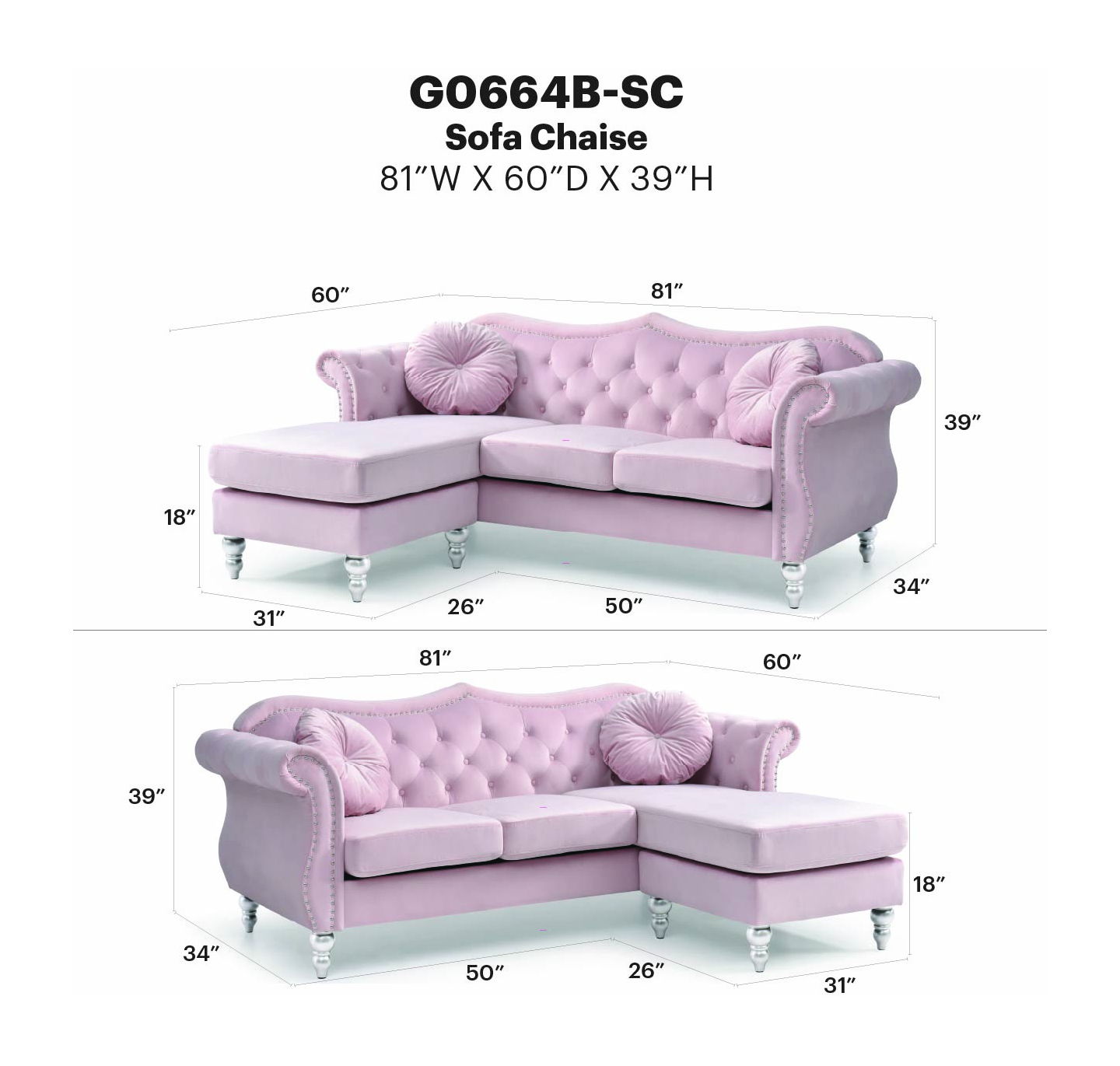 Glory Furniture - Hollywood - Sofa Chaise