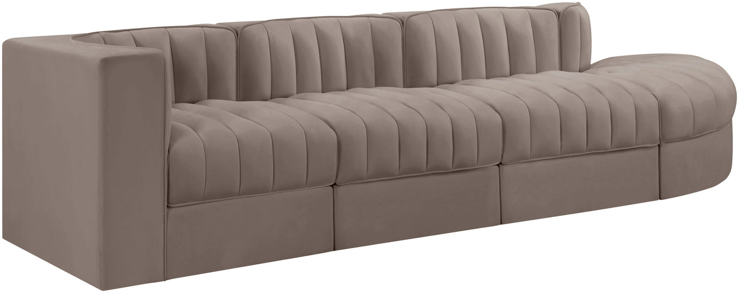 Rummi - Velvet Performance Fabric Upholstered 4 Piece Modular Sectional With Reverse Corner Chair