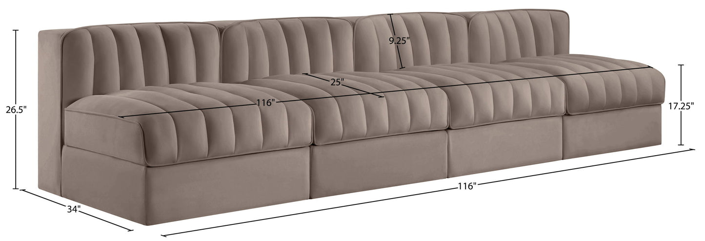 Rummi - Armless Velvet Performance Fabric Upholstered 4 Piece Modular Sofa