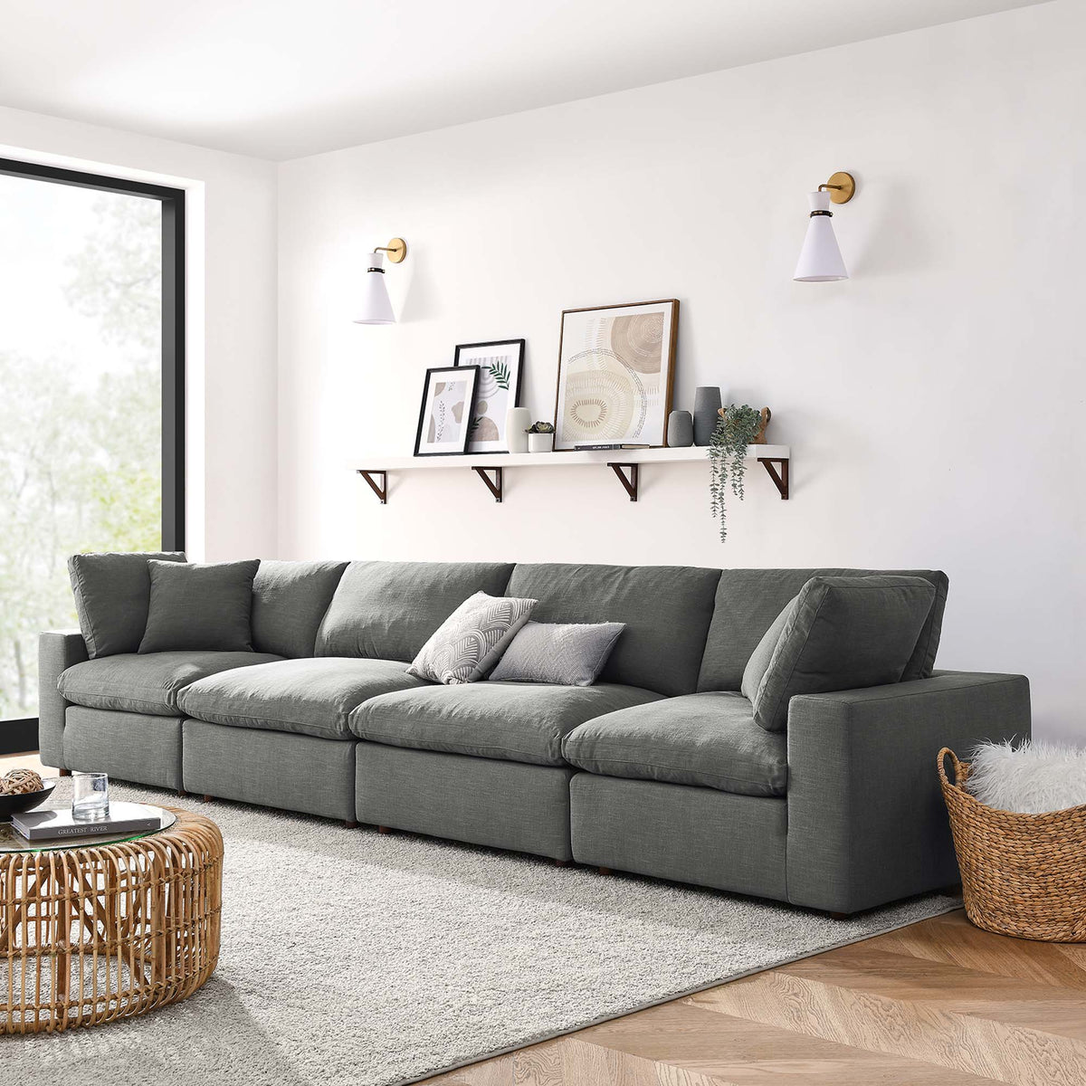 Commix 4 Piece Down Filled Overstuffed Sectional Sofa Set - Gray