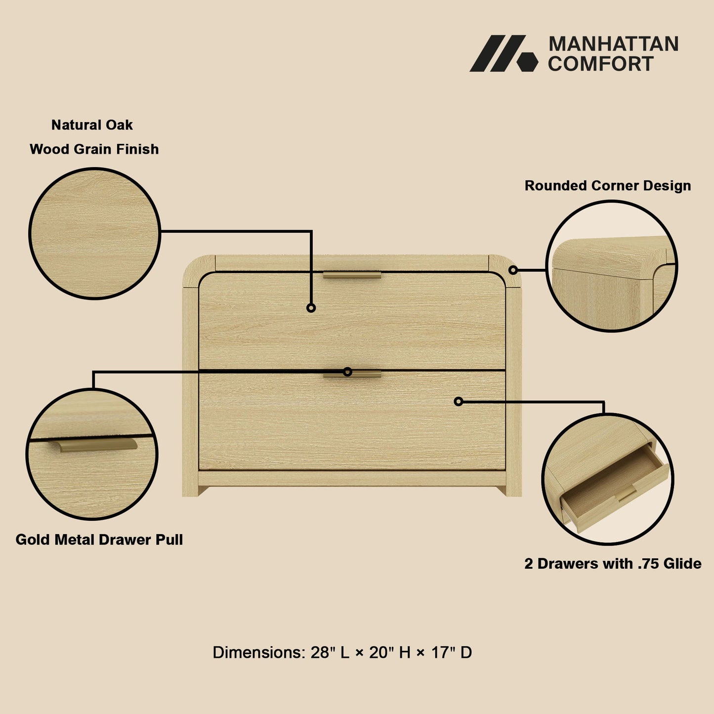Manhattan Grace - Nightstand With Gold Handles