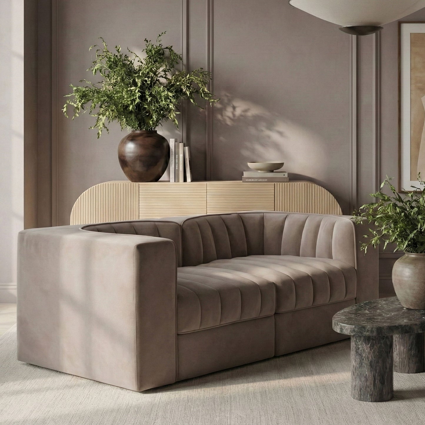 Rummi - Velvet Performance Fabric Upholstered 2 Piece Modular Loveseat