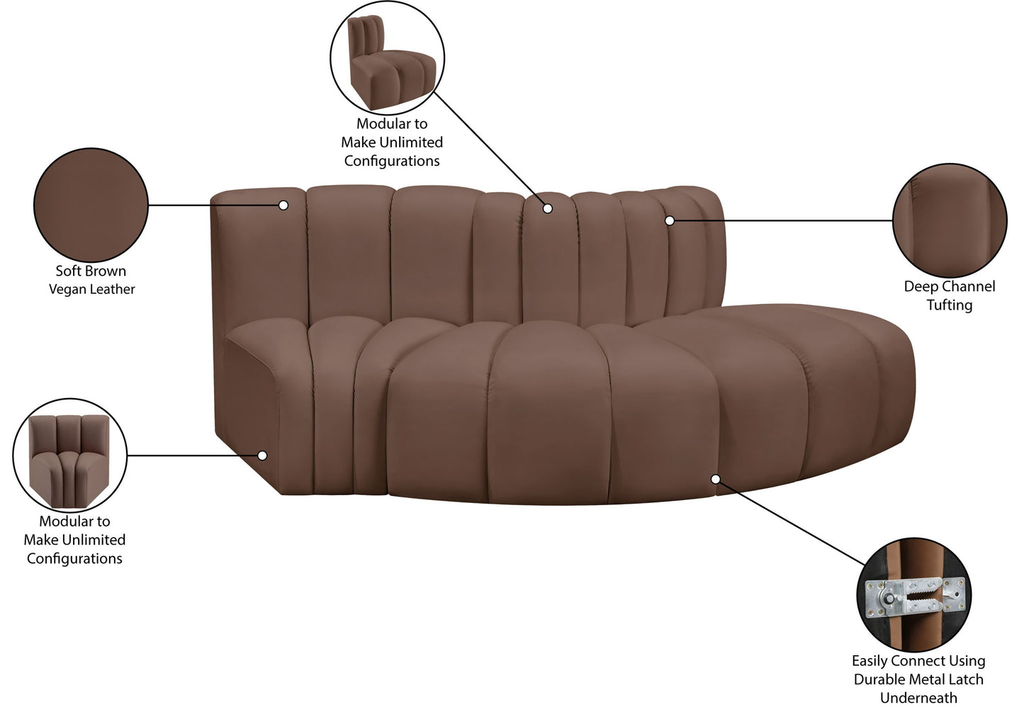 Arc - Faux Leather 3 Piece Modular Sofa