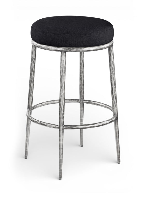 Ferro - Performance Fabric Upholstered Backless Bar Stool - Antique Silver