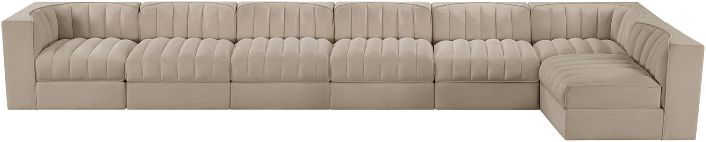 Rummi - Velvet Performance Fabric Upholstered 7 Piece Modular Sectional, L-Shaped (Right)