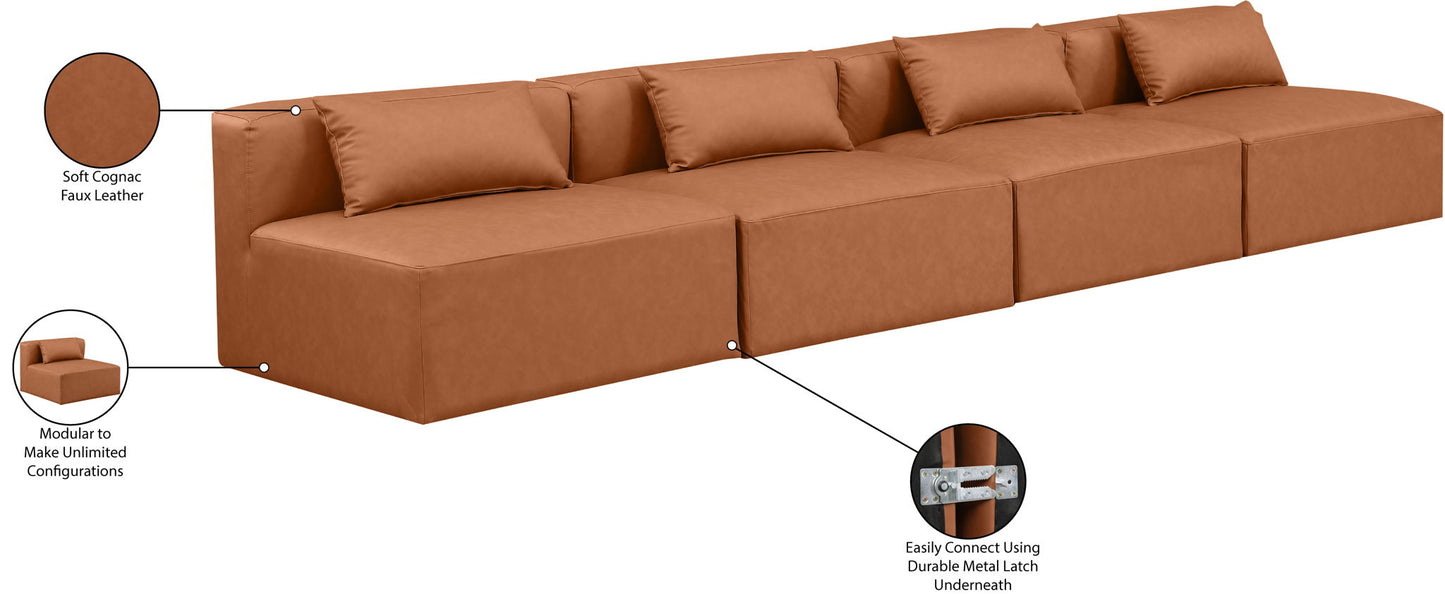 Cube - Modular 4 Piece Armless Sofa - Cognac