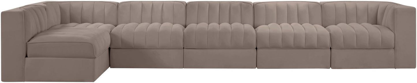 Rummi - Velvet Performance Fabric Upholstered 6 Piece Modular Sectional, L-Shaped (Right)