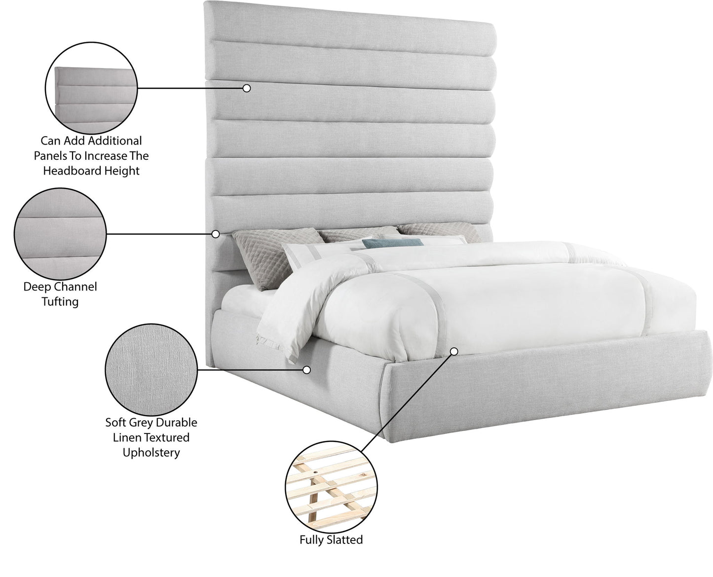 Adam - Linen Fabric Bed With 89" Headboard