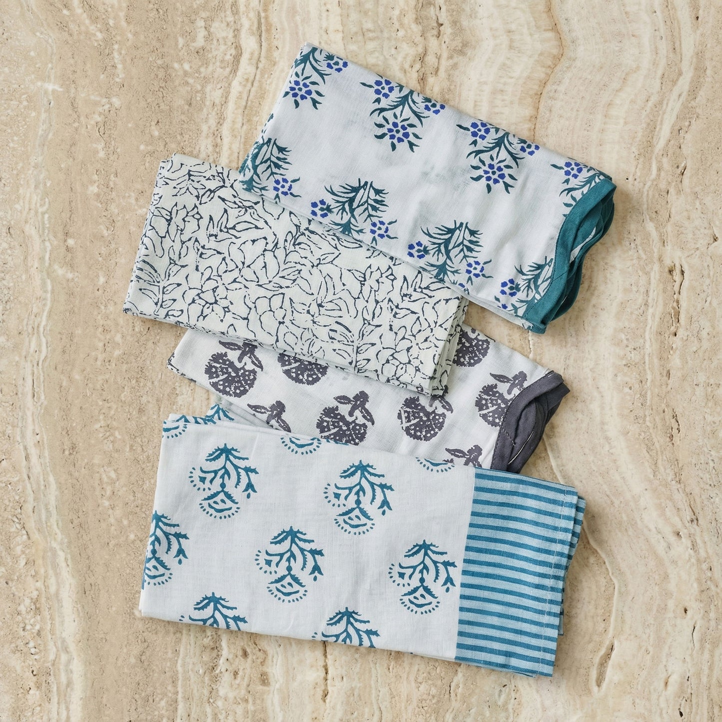Crissy - Cotton Canvas Printed Napkins (Set of 4) - Blue Cornflower