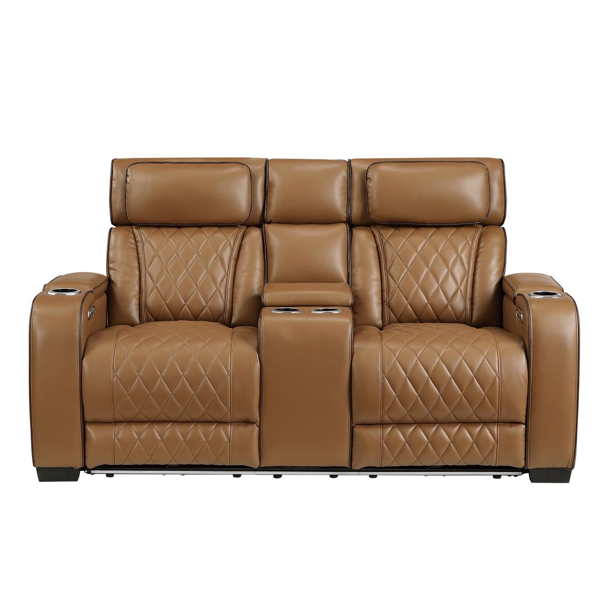 Fairway Power Double Reclining Love Seat with Center Console, Power Headrests, Storage Arms(Top and Side), Cup holders, Charging Ports and LED lighting