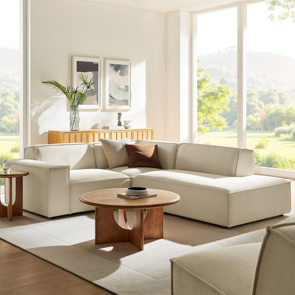 Restore 3-Piece Performance Fabric Upholstered Modular L-Shaped Sectional Sofa - Ecru