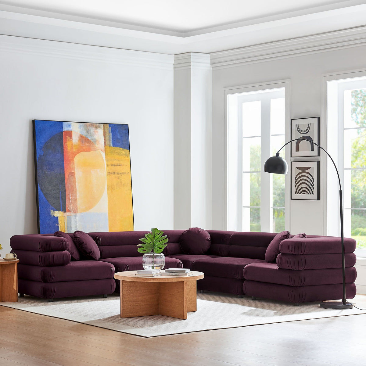 Jubilee 5-Piece Modular Performance Velvet Sectional Sofa - Mulberry