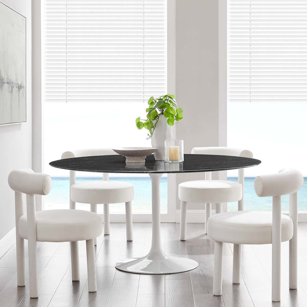 Lippa Round 60" Dining Table - Faux Marble, White Black