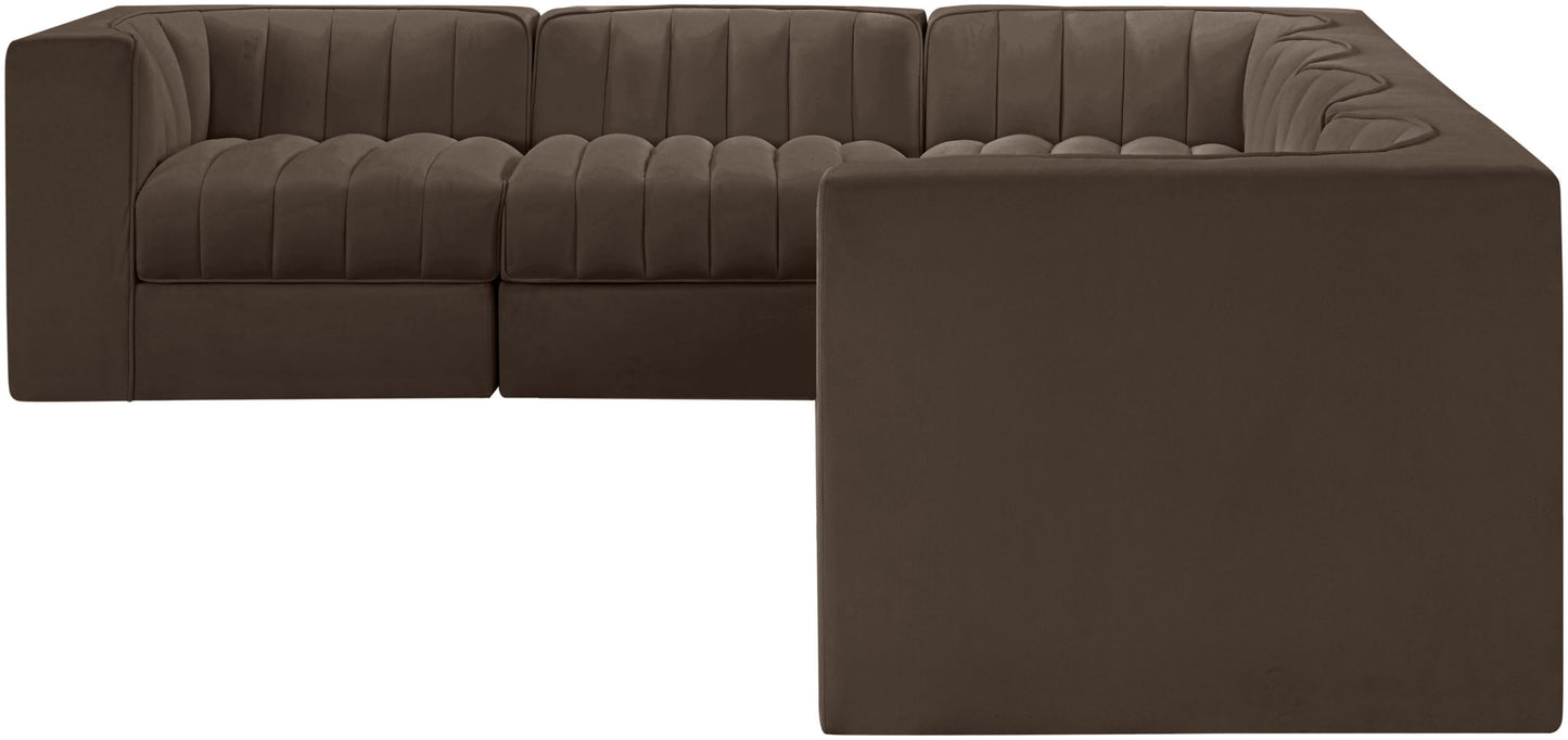Rummi - Velvet Performance Fabric Upholstered 6 Piece Modular Sectional (With 3 Corner Chairs)