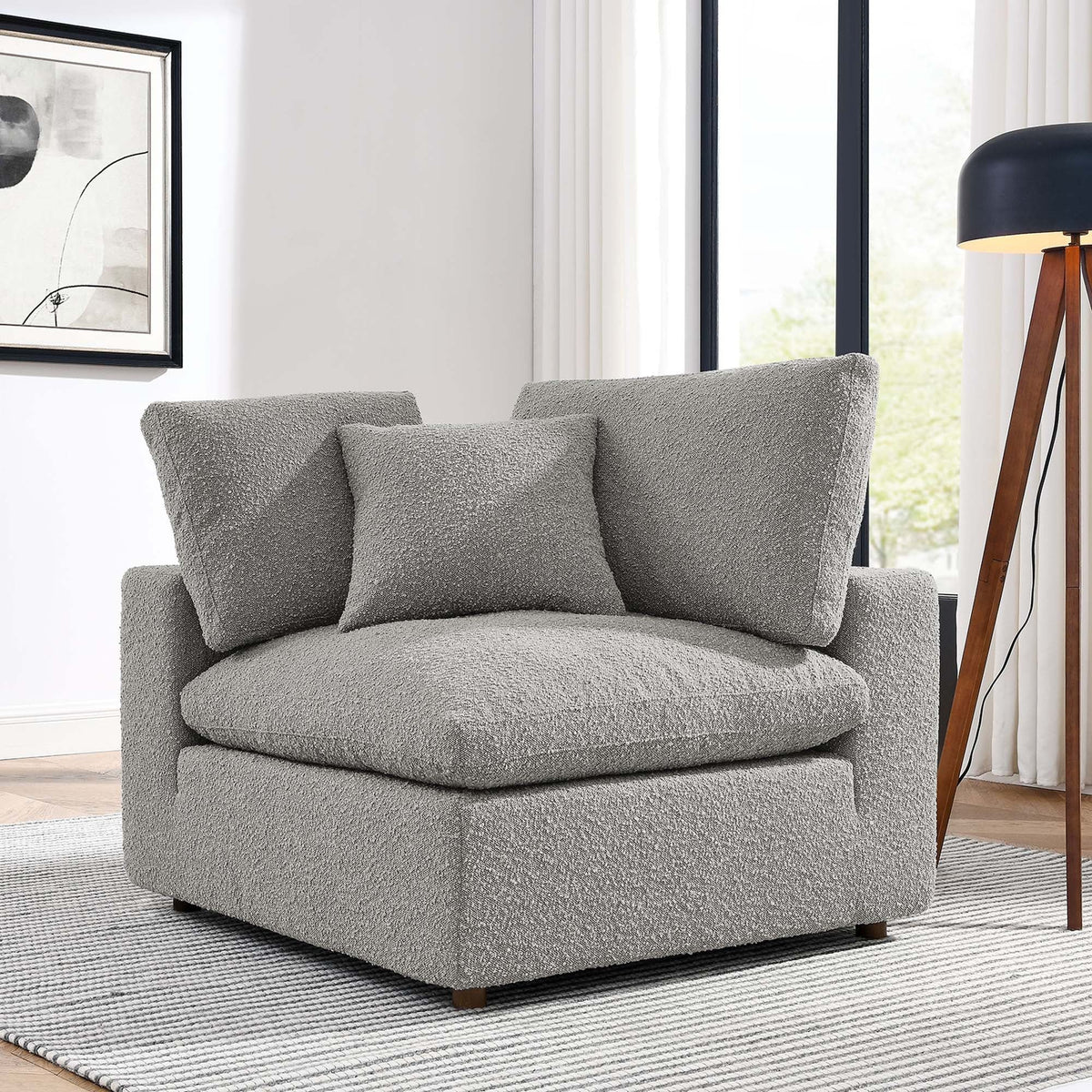 Commix Down Filled Overstuffed Boucle Fabric Corner Chair - Light Gray