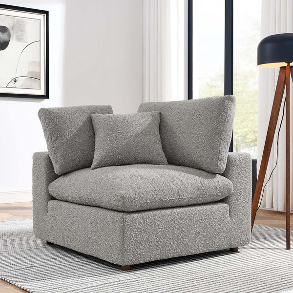 Commix Down Filled Overstuffed Boucle Fabric Corner Chair - Light Gray